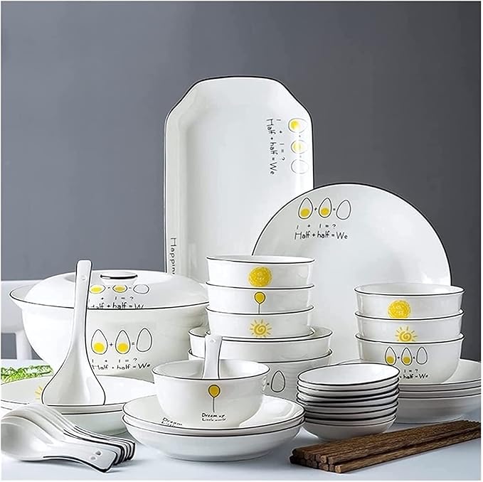 Dinnerware Set Dinner Party Tableware Service Set 36PCS Ceramic Dinnerware Set Bone China Tableware Dishes Plates Ceramic Combination Dinner Service Set Porcelaine Servic