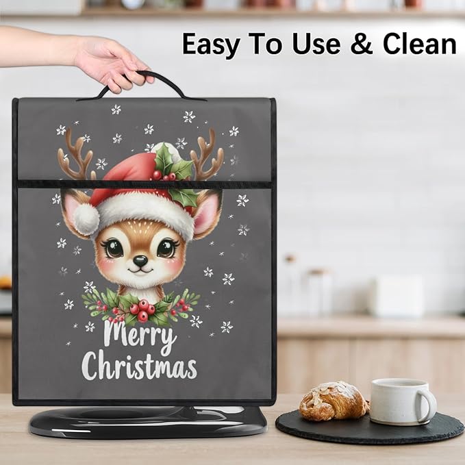 Kitchen Aid Mixer Cover Christmas Cute Deers Holly Stand Mixer Cover Compatible with 6-8 Quarts Stand Mixers Dust Covers with Zipper Pocket Foldable Washable Kitchen Aid Organizer Bag