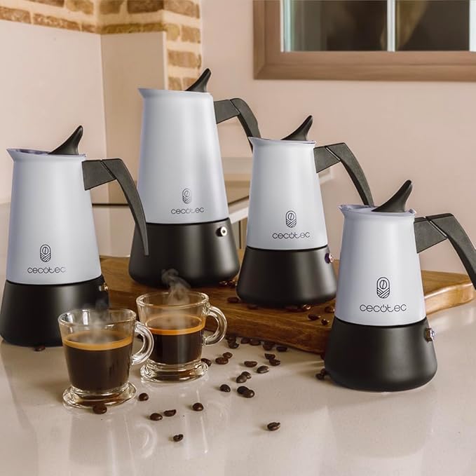 Cecotec Piccolina 200 Blue Italian Coffee Maker 100ml 2 Coffee Cups Stainless Steel Suitable for All Surfaces Premium Filter Safety Valve Heat Resistant Handle Elegant Design