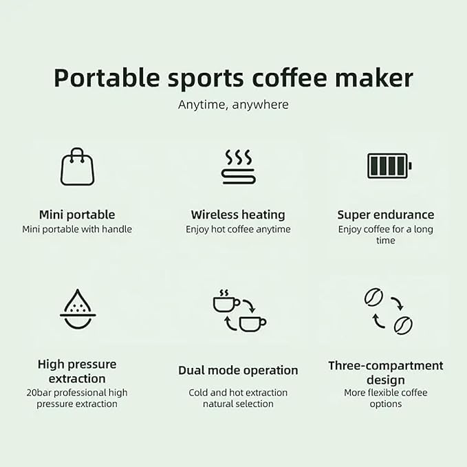 Portable Car Coffee Maker Home Drip Coffee Brewer with Heating Function 80ml Extraction Capacity and 8 Grams Powder Cup Capacity Three Warehouse Design and Dual Mode Operation for Traveling