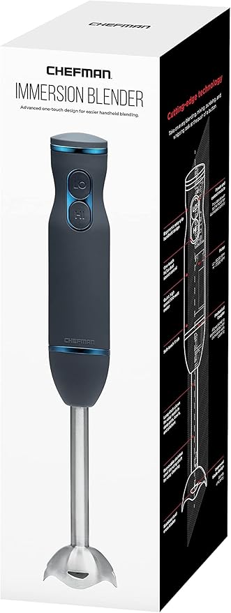 Chefman Immersion Stick Hand Blender with Stainless Steel Blades Powerful Electric Ice Crushing 2-Speed Control Handheld Food Mixer Purees Smoothies Shakes Sauces &amp Soups Midnight Blue