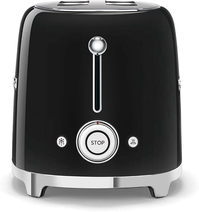 Smeg TSF01BLUS 50's Retro Style Toaster Bundle with Bamboo Tongs - (Black) 2 Slice