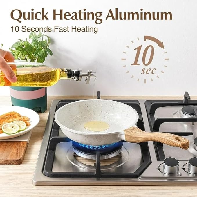 Ceramic Cookware Set Induction Compatible Pots and Pans with Glass Lids and Protectors 10-Piece White (White)