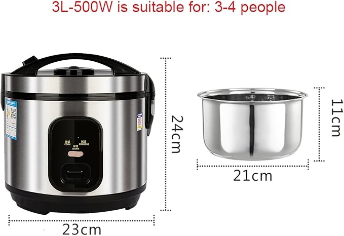 Rice Cooker (2-5L) 304 Stainless Steel Inner Pot Intelligent Insulation Make Rice &amp Steam Food &amp Vegetables 220-240V US/EU Power(3L)