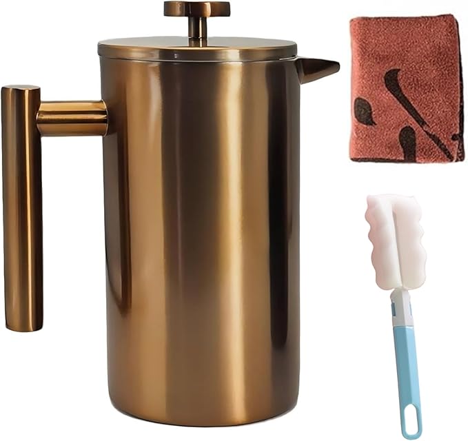 YJX 34oz Coffee Maker Stainless Steel French Press 1 Liter Camping Coffee Pot Tea Maker 34 Ounce Travel Coffee Presses Heat Resistant Double Insulated (Coppery)