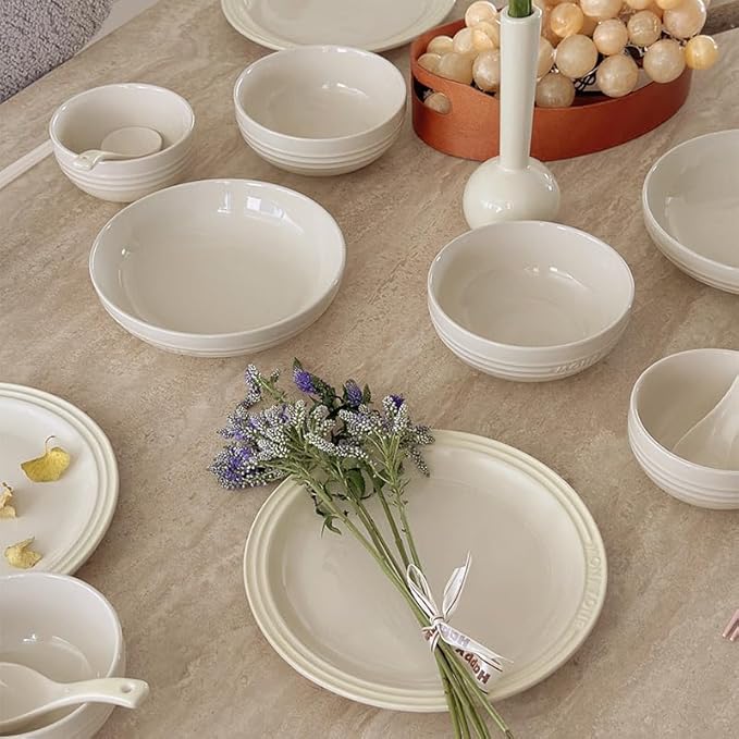 12-Piece White Ceramic Dinnerware Set - Monazone Series Service for 4 Includes Bowls &amp 8''/9'' Plates Glossy Finish