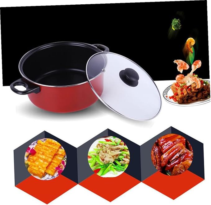 STOBAZA 3pcs Nonstick Frying Pan Soup Pot Milk Pan Set Red Multifunctional Kitchen Cookware Cooking Tool for Home Daily Use