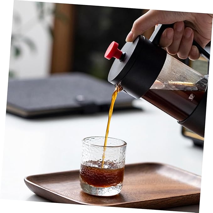 Stainless Steel Manual Press Coffee Maker 350ml Glass Pot with Red Lid Tea Kettle for Home Brewing and Travel