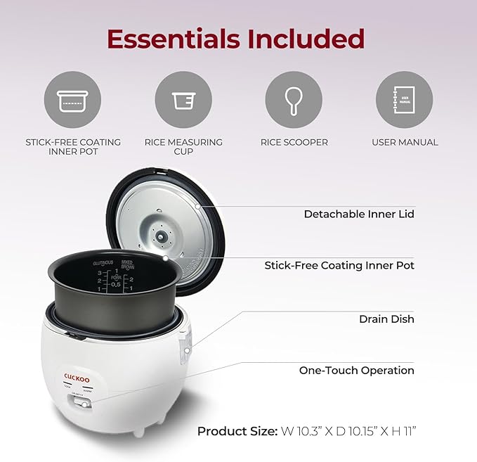 CUCKOO Basic Rice Cooker 6-Cup Uncooked / 12-Cup Cooked Versatile Rice Maker with Non-Stick Inner Pot Easy to Use Auto Keep Warm White/Purple (CR-0671V)