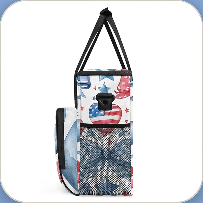 4th of JulyStars Bow Coffee Maker Carrying Bag Portable Travel Storage Tote Bag Compatible with K-Mini or K-Mini Plus Single Serve Coffee Brewer Carrying Case with Multiple Pockets &amp Shoulder S
