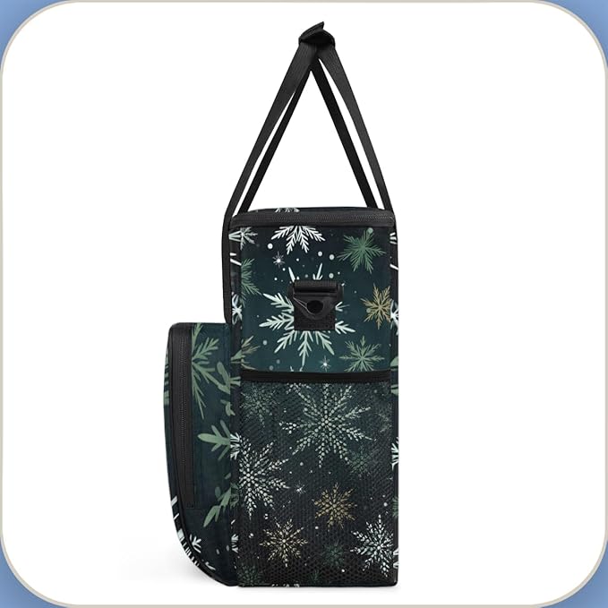 Xmas Snowflakes Coffee Maker Carrying Bag Magical Snowflakes Travel Storage Bag Compatible with K-Mini or K-Mini Plus Single Serve Coffee Brewer Carrying Case with Multiple Pockets &amp Shoulder St