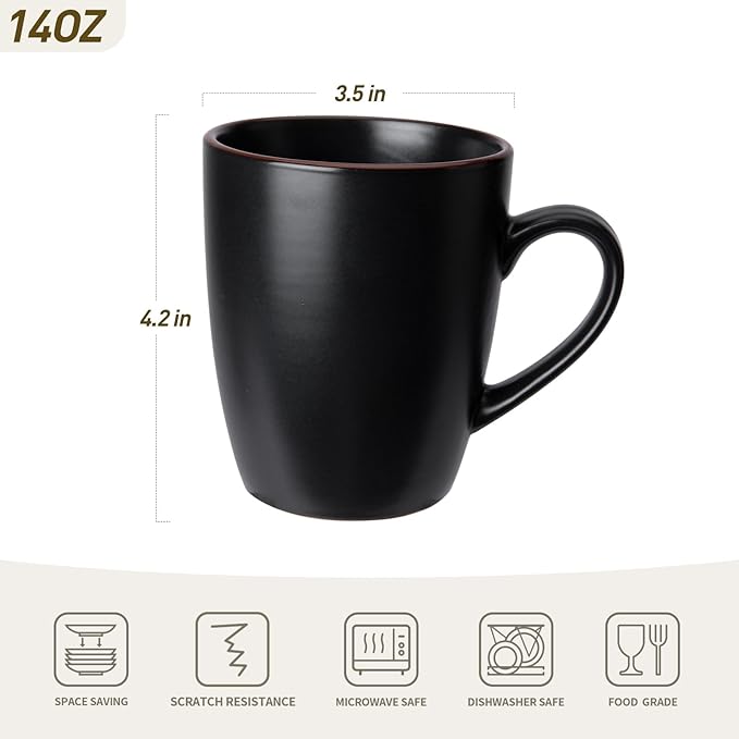 Famiware Venus Plates and Bowls Sets with Coffee Mugs Set 18 Pieces Stoneware Dinnerware Sets Black