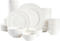 Gibson Home Zen Buffet Porcelain Ceramic Dinnerware Sets for 8 Plates and Bowls Set (40pcs) White Embossed Dishes