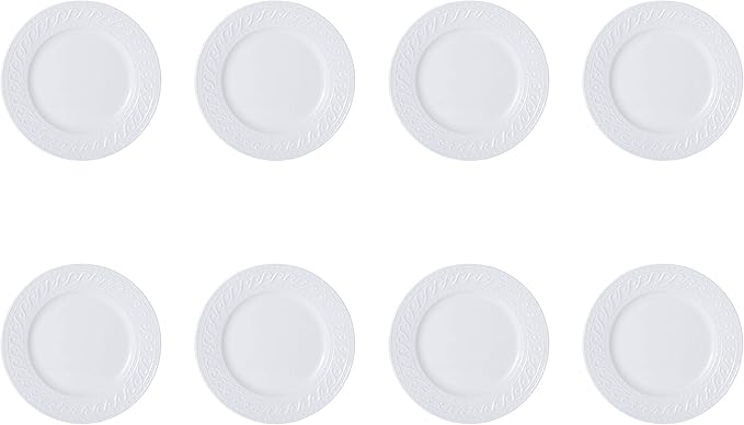 Pfaltzgraff Sylvia 32-Piece White Dinnerware Set Service for 8 Durable Stoneware Plates Bowls and Mugs Microwave and Dishwasher Safe