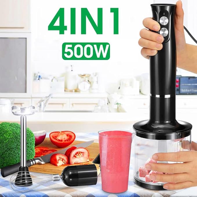 TsoLay Immersion Handheld Blender 500W Cordless Immersion Mixer with Stainless Steel Blades and Anti-Slip Handle 2 Gear Speed Adjustable Easy to Cleaning for Shakes Smoothies Puree Soups
