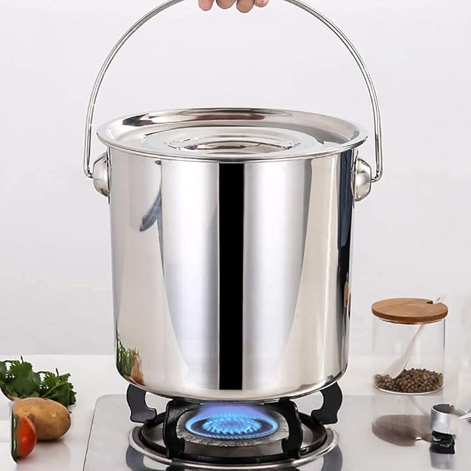Stainless Steel Bucket with Lid Commercial Soup Bucket Household Thick Durable Large-Capacity Multi-Purpose Water Storage Bucket Used for Gas Stove/Induction CookerB25cm