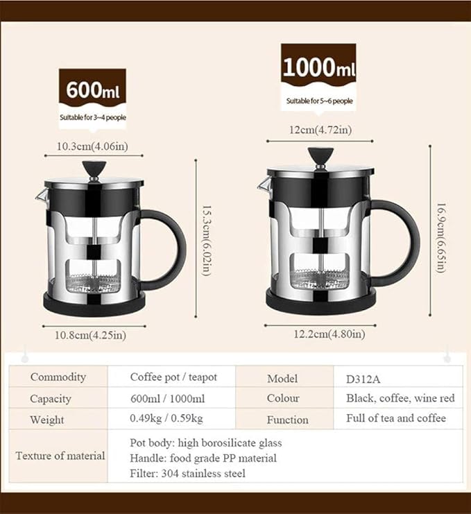 Press Coffee Maker Coffee Press CaffettiereCoffee Maker Coffee Maker - Heat Resistant Glass with 4 Level Filtration System Stainless Steel Housing - Brews Coffee and Tea Stainless Steel Coffee Pr