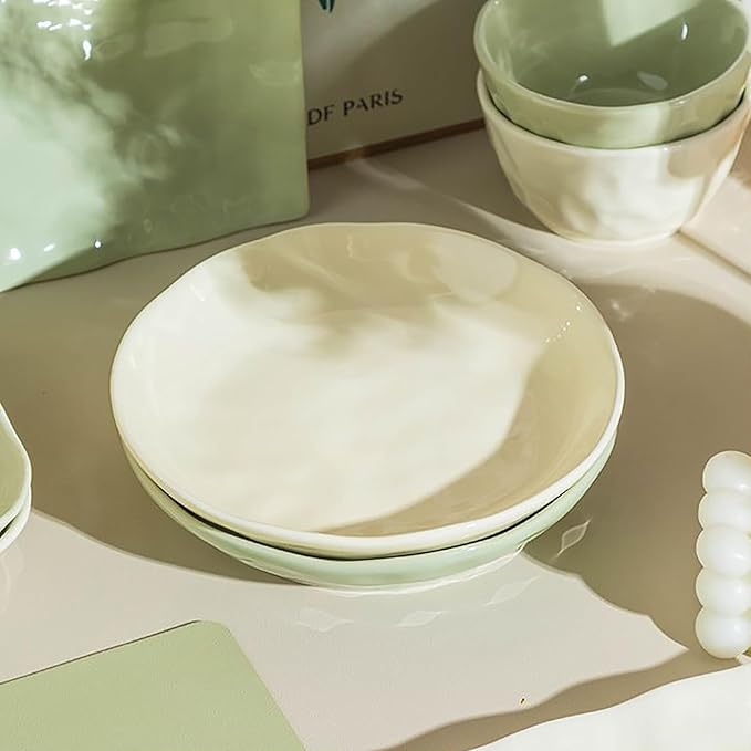 43/57 Pieces Bowls and Plates Set Cream Style Dinner Set Stackable Dishes Sets Dishwasher Safe Dinnerware Sets Easy to Heat Microwave and Oven Safe Two Colors Mix and Match Service for 8/10 Peoples(43