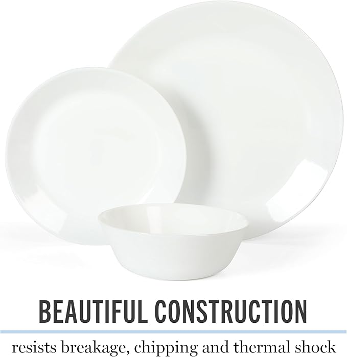 Martha Stewart Opalton 18-Piece Dinnerware Set – Chip and Break Resistant Opal Glass Plates and Bowls Lightweight White Dinner Set for 6 Microwave and Dishwasher Safe