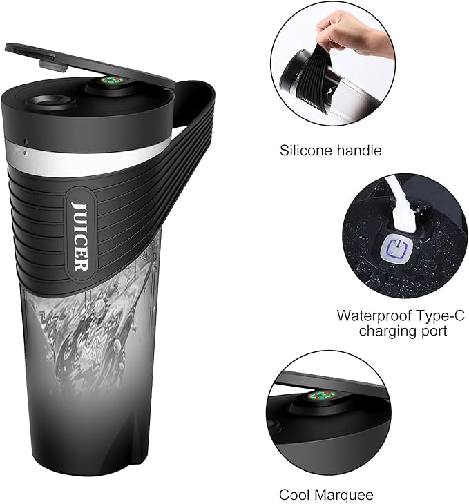 Portable Blender 460ml for Shakes Smoothie Juice for Travel Gym Office 4000mAh Type-C Rechargeable Personal Blender with 6 Sharp Blades Powerful 22000r/m Water Bottle Cup (Blue)