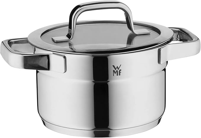 WMF Compact Cuisine 5-Piece Induction Saucepan Set with Glass Lid Polished Cromargan Stainless Steel Induction Pots Set Uncoated Inner Scale