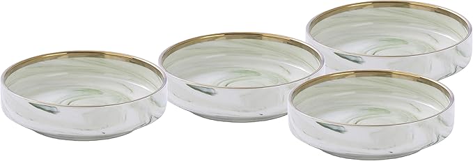 20 Piece Plates and Bowls Sets Fine China Artisan Marbled Dinner Set for 4 Dishwahser Safe Scratch Resistant Green with Gold Line