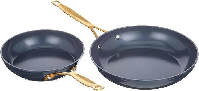 12-Piece Non-Stick Aluminum Cookware Set with Induction Base Oven Safe Black Finish (Blue &amp Gold)
