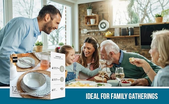 Melamine Dinnerware Sets Service for 4. Unbreakable Dishes. Scratch Resistant Melamine Ware. Plates and Bowls. Dishwasher Safe Platos De Melamina Baroque Design. Beautifully Packaged Gift Box