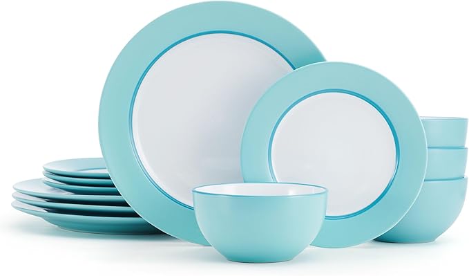 Pfaltzgraff Grayson Teal 12 Piece Dinnerware Set Service for 4
