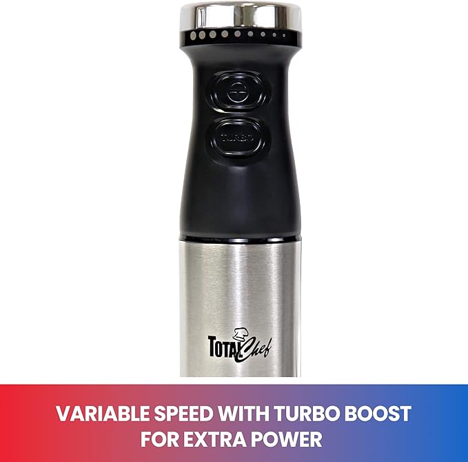 Total Chef Immersion Blender - Electric Handheld Stick Mixer with Stainless Steel Shaft Variable Speed for Smoothies Soups Milkshakes Baby Food Puree Batidora de Inmersión