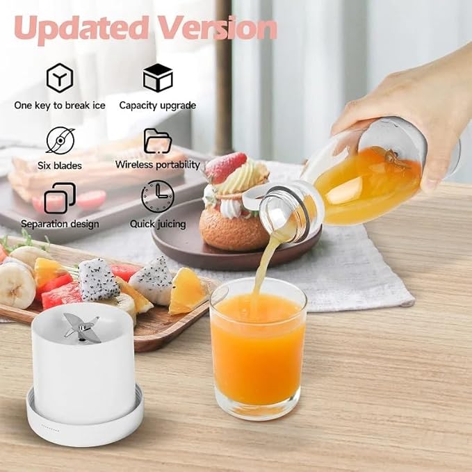 Portable Electric Juicer Bottle | Mini Blender for Fresh Juice Smoothies | Personal Blender with 6 Blades | Wireless Rechargeable Travel Blender Milkshakes Juicer for Home Sports Outdoors (Blue)