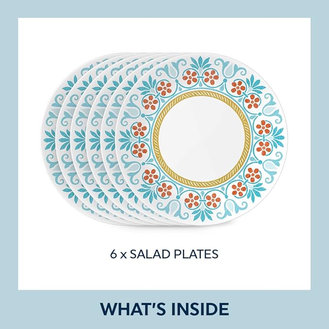 Corelle Global Collection Vitrelle 6-Piece Salad Plates Set Triple Layer Recycled Glass Lightweight Eco-Friendly 8-1/2-In Plates Set Terracotta Dreams