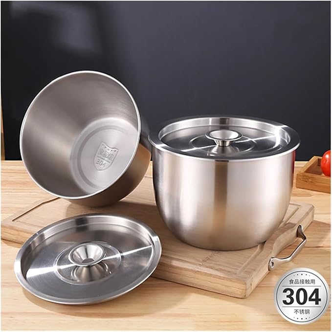 Kitchen Stainless Steel Egg Beater Basin Fruit Salad Stirring Seasoning Bowl With Lid Storage Container Home Cooking Tools(19CM)