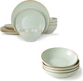 Famiware Jupiter Plates and Bowls Set for 4 16 Pieces Dinnerware Sets 8.5 Pasta Bowls for Serving Light Green