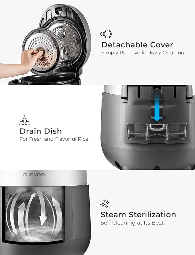 CUCKOO Twin Pressure Rice Cooker 10-Cup Uncooked / 20-Cup Cooked with Nonstick Inner Pot Large Rice Maker &amp Warmer with 16 Menu Options Open Cooking Mode Voice Guide Gray (CRP-ST1009FG)