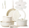 JEETEE Pots and Pans Set Non Stick 17pcs Kitchen Cookware Sets with Detachable Handle Induction Nonstick Cookware Set with Removable Handle Stackable RV Cookware Oven Safe PFAS/PFOA Free Beige