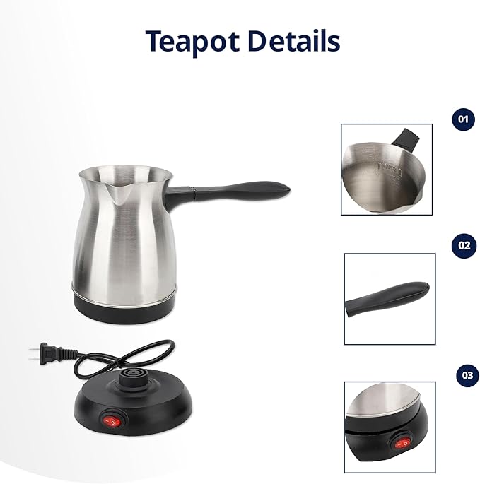 Gugxiom Turkish Coffee Maker 600ML Stainless Steel Turkish Coffee Maker Kettle with Anti Scald Handle Electric Turkish Coffee Pot Heating Tea Maker Kettle for Arabic Tea Milk