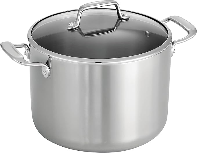 Tramontina Tri-Ply Clad Stainless Steel 8-Quart Stock Pot with Glass Lid Induction-Ready Pasta Pot Dishwasher-Safe NSF-Certified