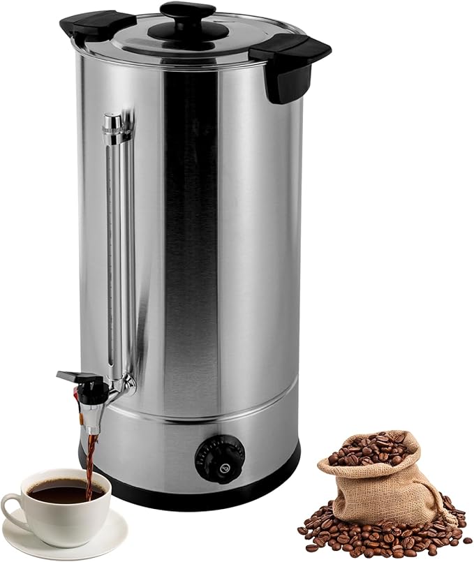 25L Commercial Grade Stainless Steel Percolate Coffee Maker Hot Water Urn Stainless Steel Large Coffee Dispenser 1400W Electric Coffee Maker Urn for Catering Party