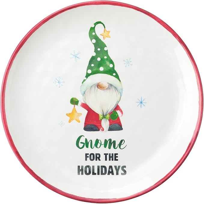 UPware 12 Piece Gnomies Melamine Dinnerware Sets Outdoor Dishes Set Plates and Bowls Sets Christmas Decorations Service for 4 White