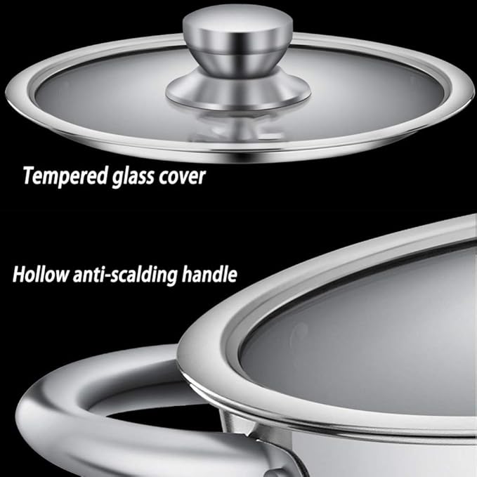 3Pc Pan Sets - Stainless Steel Frying Pan and Saucepan Set with Lids Stay Cool HandlesSuitable for A Variety of Stoves Including Induction Cookers Saucepan