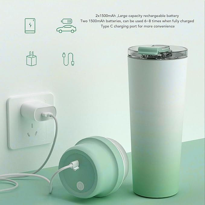 Rechargeable Stainless Steel Portable Blender 650ml Personal Juicer Cup Cordless Insulated Fruit Mixer with Lid Ideal for Shakes &amp Travel Gym