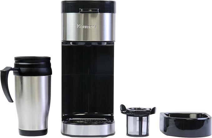 Kenmore Single Serve Coffee Maker – Compatible with Keurig K‑Cup Pods &amp Ground Coffee One Cup Brewer 6–14 Oz Brew Sizes Travel Mug Friendly Auto Shut‑Off Hot &amp Iced Maquina de cafe Black