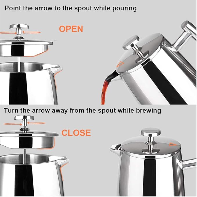 Secura French Press Coffee Maker 34-Ounce 304 Stainless Steel Insulated Coffee Press with Extra Screen