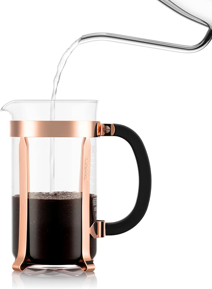 Bodum 34oz Chambord French Press Coffee Maker High-Heat Borosilicate Glass Stainless Steel Copper – Made in Portugal