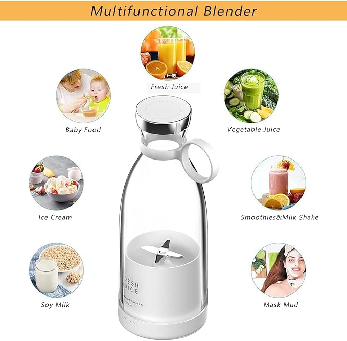 Generic 350mL Portable Mini Food Blender USB Rechargeable Portable White