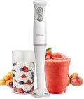 Betty Crocker 2-Speed Hand Blender with 20-Ounce Mixing Beaker Immersion Blender 300W Motor 450W Peak Power Soft-Touch Pulse Control Stainless Steel Blade BPA Free BC-4307W White