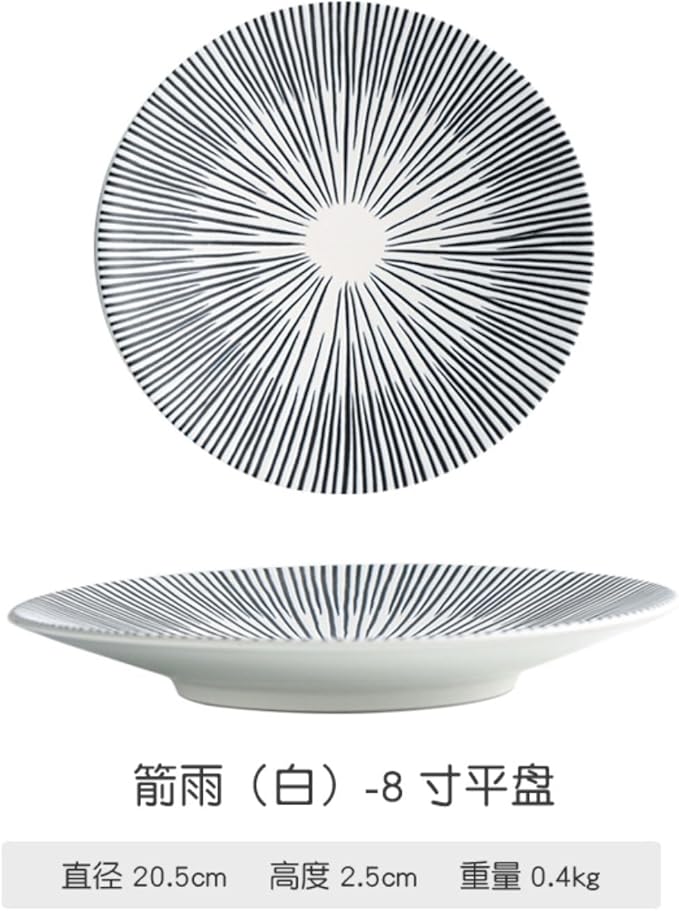 Thcbme 德化陶瓷盘子菜盘家用高级感轻奢西餐平盘排盘凉菜盘酒店餐具/Ceramic Dinnerware SetsPlates and Bowls/(白)-8寸平盘