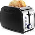 Toaster 2 Slices Stainless Steel JEWJIO Retro Toaster with 1.5 Extra Wide Slot for 6 Bread Shades Setting/Bagel/Defrost/Reheat/Cancel Function/Removable Crumb Tray 800W Matte Black