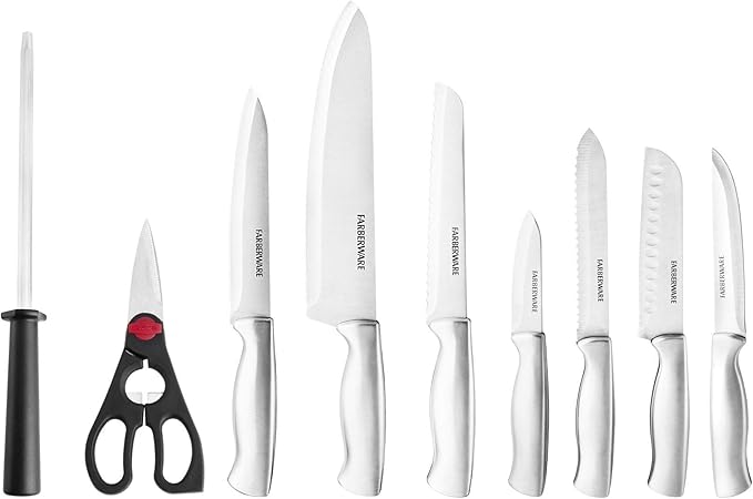 Cook N Home 12-Piece Stainless Steel Cookware Set Silver &amp Farberware Stamped 15-Piece High-Carbon Stainless Steel Knife Block Set Steak Knives Black